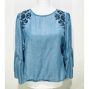 Hollister chambray embroidered blouse flare country western casual women XS